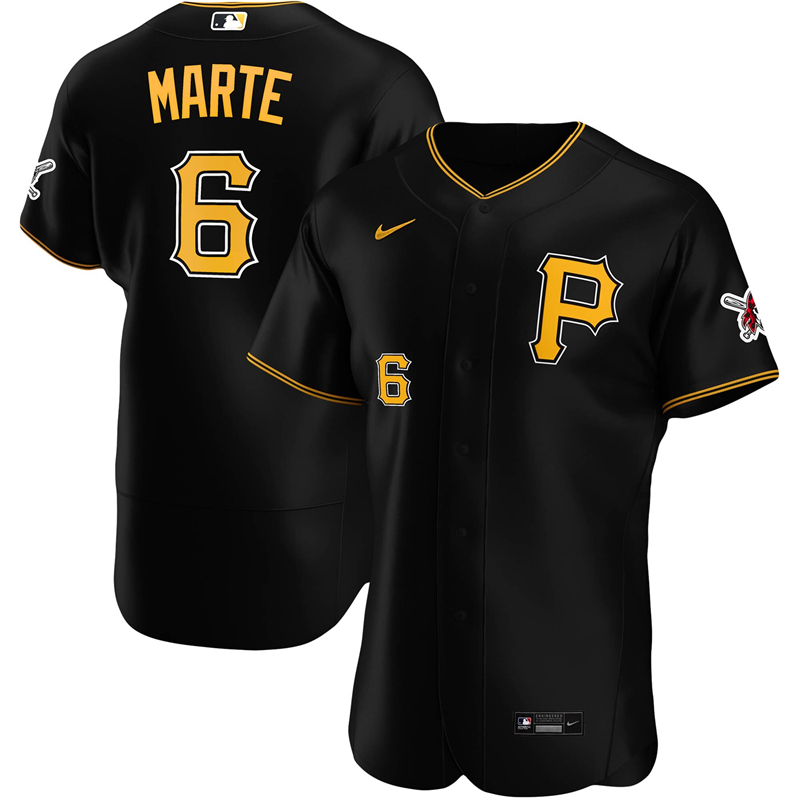 2020 MLB Men Pittsburgh Pirates #6 Starling Marte Nike Black Alternate 2020 Authentic Player Jersey 1